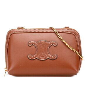 Celine Triomphe chain shoulder bag brown leather